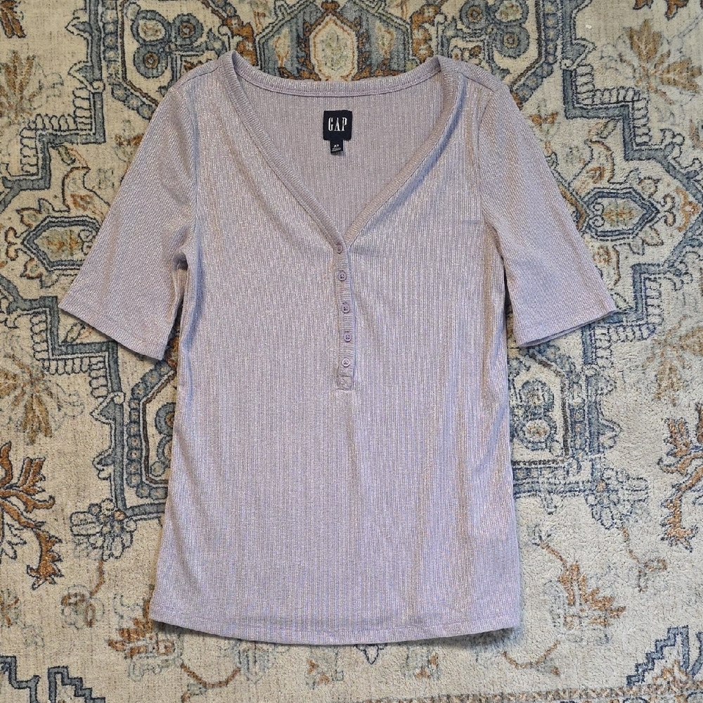 GAP Women's Lavender Metallic Sparkly Ribbed Top